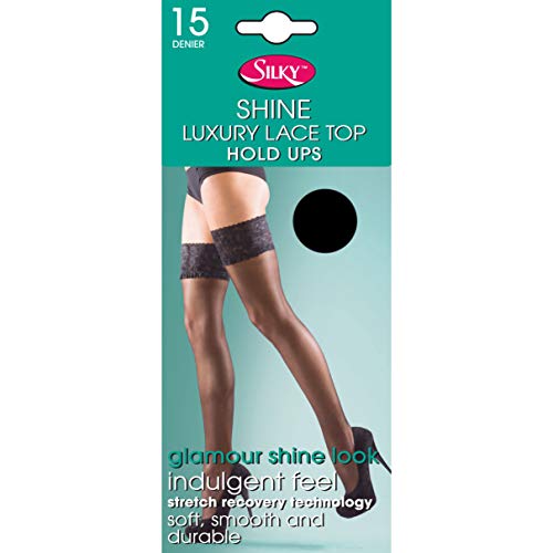 Silky Shine Damen Halterlose Strümpfe mit Spitzenabschluss (X-Large) (Schwarz) von Silky