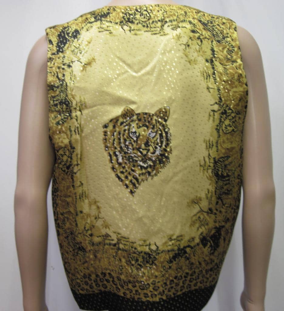 Seidenweste Barock-stil Kleid Tigerkopf Gepard Print Gold - Hellbraun Multicolor Europäisch Inspiriert von SilkyFashionShirts