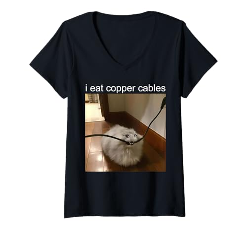 Damen I Eat Copper Cables T-Shirt mit V-Ausschnitt Damen I Eat Copper Cables T-Shirt mit V-Ausschnitt von Silly Cat Meme