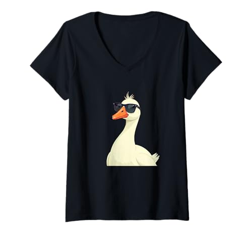 Damen Lustige Entenbrille Retro Ente Silly Goose mit Brille Meme T-Shirt mit V-Ausschnitt Damen Lustige Entenbrille Retro Ente Silly Goose mit Brille Meme T-Shirt mit V-Ausschnitt von Silly Duck Funny Duck With Glasses Cool Duck Shirt