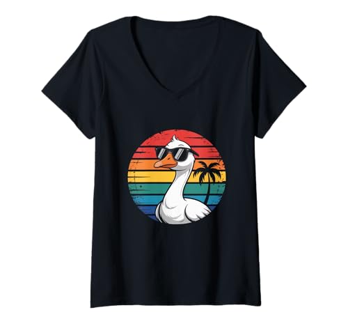 Damen Retro Ente Brille Retro Ente Silly Goose mit Brille Meme T-Shirt mit V-Ausschnitt Damen Retro Ente Brille Retro Ente Silly Goose mit Brille Meme T-Shirt mit V-Ausschnitt von Silly Duck Funny Duck With Glasses Cool Duck Shirt