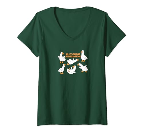 Damen Silly Goose Association, lustige Zeichnung von skurrilen Gänsen T-Shirt mit V-Ausschnitt von Silly Goose Association