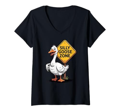 Damen Silly Goose Lustiges Silly Goose Meme T-Shirt mit V-Ausschnitt Damen Silly Goose Lustiges Silly Goose Meme T-Shirt mit V-Ausschnitt von Silly Goose Club Apparel