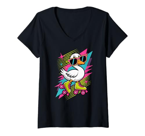 Damen Silly Goose Retro Rollschuhe Skating Funny Goose Meme T-Shirt mit V-Ausschnitt Damen Silly Goose Retro Rollschuhe Skating Funny Goose Meme T-Shirt mit V-Ausschnitt von Silly Goose Club Apparel