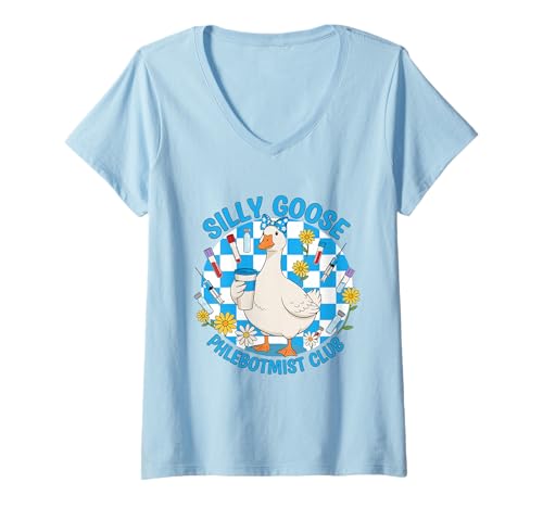 Damen Lustiger Phlebotomist Silly Goose Kaffeeliebhaber Krankenschwester Humor T-Shirt mit V-Ausschnitt von Silly Goose Club Healthcare Professions T-Shirt