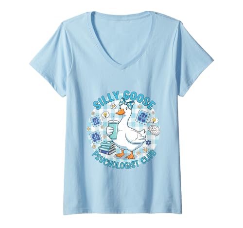 Damen Lustiger Psychologe Silly Goose Mental Health Therapy Humor T-Shirt mit V-Ausschnitt von Silly Goose Club Healthcare Professions T-Shirt