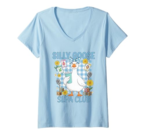 Damen Lustiger SLPA Silly Goose Sprachtherapie-Assistent Humor T-Shirt mit V-Ausschnitt Damen Lustiger SLPA Silly Goose Sprachtherapie-Assistent Humor T-Shirt mit V-Ausschnitt von Silly Goose Club Healthcare Professions T-Shirt