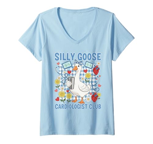 Damen Lustiger Silly Goose Kardiologenclub Lustige Gänsekrankenschwester T-Shirt mit V-Ausschnitt von Silly Goose Club Healthcare Professions T-Shirt
