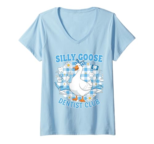 Damen Lustiger Silly Goose Zahnarzt Club T-Shirt mit V-Ausschnitt von Silly Goose Club Healthcare Professions T-Shirt
