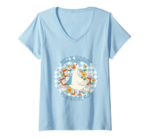 Damen Silly Goose Apotheker Club Lustige süße Gans T-Shirt mit V-Ausschnitt von Silly Goose Club Healthcare Professions T-Shirt