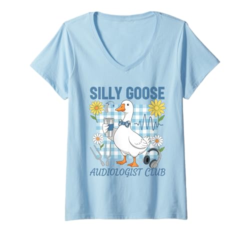 Damen Silly Goose Audiologist Club Lustige Gans T-Shirt mit V-Ausschnitt von Silly Goose Club Healthcare Professions T-Shirt