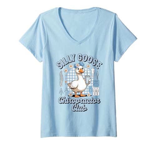 Damen Silly Goose Chiropractor Club Lustiger Wirbelsäulen-Humor T-Shirt mit V-Ausschnitt von Silly Goose Club Healthcare Professions T-Shirt