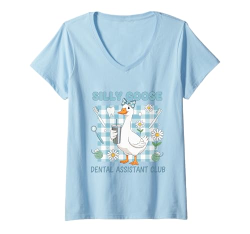 Damen Silly Goose Dental Assistant Club, niedlich, lustig T-Shirt mit V-Ausschnitt von Silly Goose Club Healthcare Professions T-Shirt