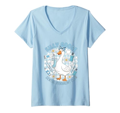 Damen Silly Goose Dental Hygieint Club Lustig T-Shirt mit V-Ausschnitt von Silly Goose Club Healthcare Professions T-Shirt