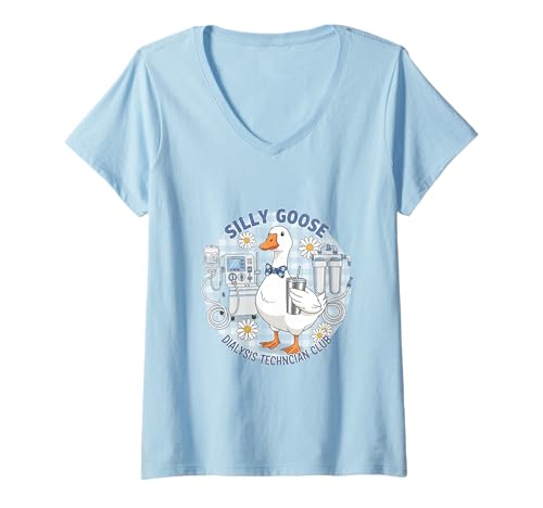 Damen Silly Goose Dialysis Technician Club Lustige Ente T-Shirt mit V-Ausschnitt von Silly Goose Club Healthcare Professions T-Shirt