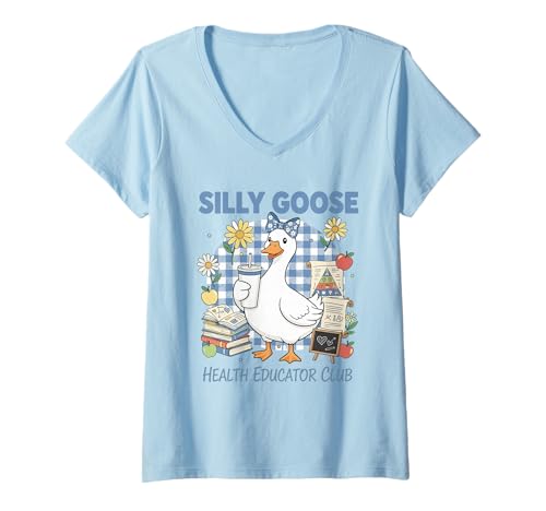 Damen Silly Goose Health Educator Club Zurück zur Schule Lustig T-Shirt mit V-Ausschnitt von Silly Goose Club Healthcare Professions T-Shirt