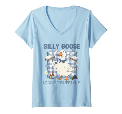 Damen Silly Goose Massage Therapist Club Niedlich Lustig T-Shirt mit V-Ausschnitt von Silly Goose Club Healthcare Professions T-Shirt
