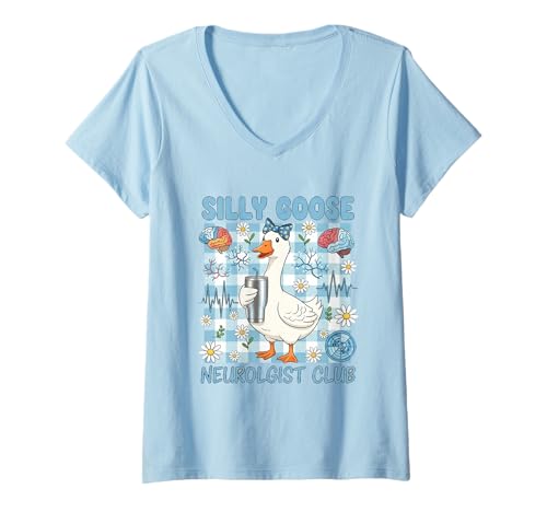 Damen Silly Goose Neurologe Club, Cute Goose Brains T-Shirt mit V-Ausschnitt von Silly Goose Club Healthcare Professions T-Shirt