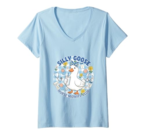Damen Silly Goose Nurse Midwife Club, lustiger Gänseliebhaber T-Shirt mit V-Ausschnitt von Silly Goose Club Healthcare Professions T-Shirt