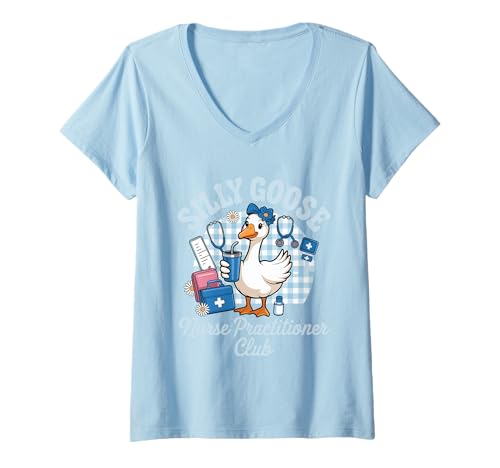 Damen Silly Goose Nurse Practinter Club Lustige süße Gans T-Shirt mit V-Ausschnitt von Silly Goose Club Healthcare Professions T-Shirt