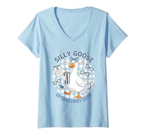Damen Silly Goose Optometrist Club, lustige Ente, niedlich T-Shirt mit V-Ausschnitt von Silly Goose Club Healthcare Professions T-Shirt