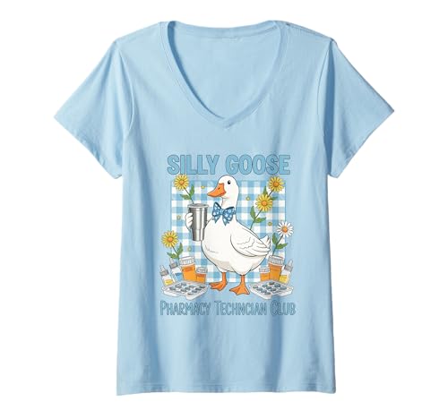 Damen Silly Goose Pharmacy Technician Club Lustig Niedlich T-Shirt mit V-Ausschnitt von Silly Goose Club Healthcare Professions T-Shirt