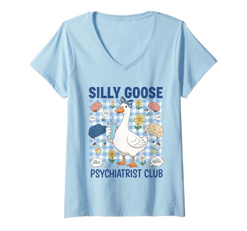 Damen Silly Goose Psychiatrist Club Niedliche lustige Gans T-Shirt mit V-Ausschnitt von Silly Goose Club Healthcare Professions T-Shirt