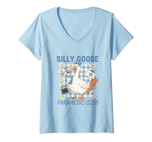 Damen Silly Goose Sanitäter Club Lustiges niedliches Goosey-Design T-Shirt mit V-Ausschnitt von Silly Goose Club Healthcare Professions T-Shirt