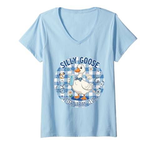 Damen Silly Goose Veterinarian Club Lustiger Tierhumor T-Shirt mit V-Ausschnitt von Silly Goose Club Healthcare Professions T-Shirt
