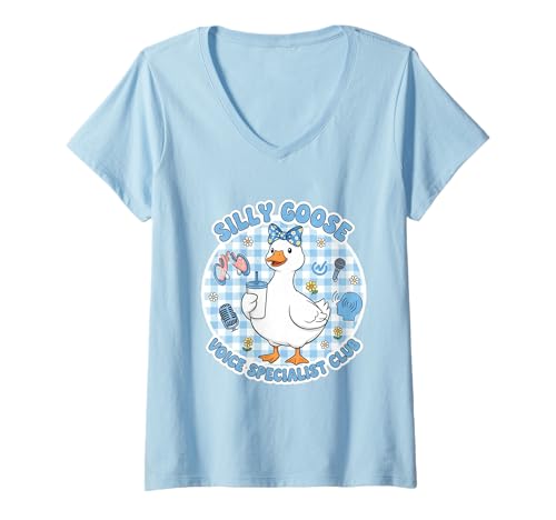 Damen Silly Goose Voice Specialist Club Lustiger Sprachtherapie-Humor T-Shirt mit V-Ausschnitt von Silly Goose Club Healthcare Professions T-Shirt