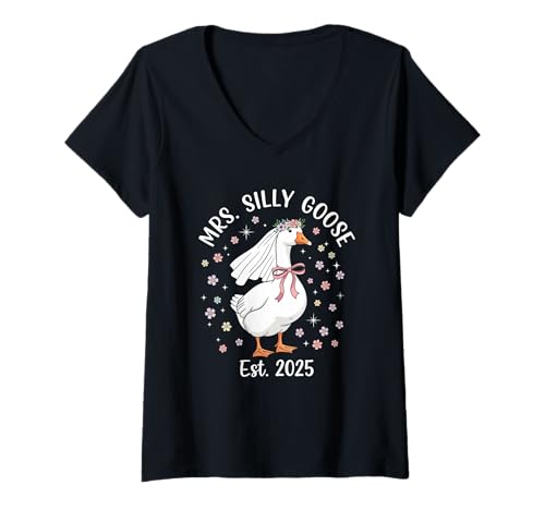Damen Mrs. Silly Goose Paar Passende Hochzeit Lustige Braut to Be T-Shirt mit V-Ausschnitt Damen Mrs. Silly Goose Paar Passende Hochzeit Lustige Braut to Be T-Shirt mit V-Ausschnitt von Silly Goose Couple Matching Wedding Bride Gifts