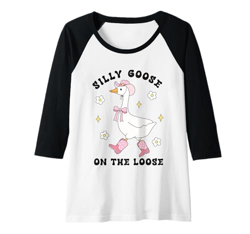 Damen Lustige, alberne Gans auf dem lockeren, niedlichen Cowboyhut & Stiefeln Humor Raglan von Silly Goose Funny Cute Trendy Kawaii Graphic Tees