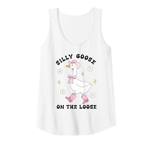Damen Lustige, alberne Gans auf dem lockeren, niedlichen Cowboyhut & Stiefeln Humor Tank Top von Silly Goose Funny Cute Trendy Kawaii Graphic Tees