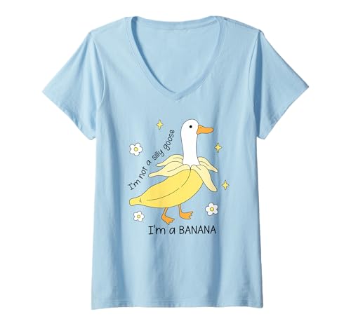 Damen Lustiges Gänse-Bananen-Kostüm, niedliches albernes Tier-Meme-Humor T-Shirt mit V-Ausschnitt von Silly Goose Funny Cute Trendy Kawaii Graphic Tees
