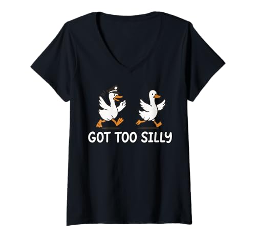 Damen Got Too Silly T-Shirt mit V-Ausschnitt von Silly Goose Honk Meme Gefängnis