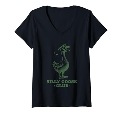 Damen Silly Goose Club-Spaß mit skurriler Atmosphäre T-Shirt mit V-Ausschnitt Damen Silly Goose Club-Spaß mit skurriler Atmosphäre T-Shirt mit V-Ausschnitt von Silly Goose Humor Fun Quirky Club Vibes