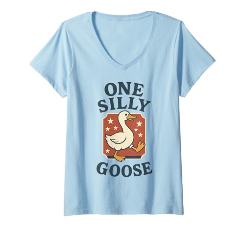 Damen Eine alberne Gans niedliche lustige Wasservögel Tier Humor Kunst T-Shirt mit V-Ausschnitt Damen Eine alberne Gans niedliche lustige Wasservögel Tier Humor Kunst T-Shirt mit V-Ausschnitt von Silly Goose Humor Funny Animal Pun Illustration