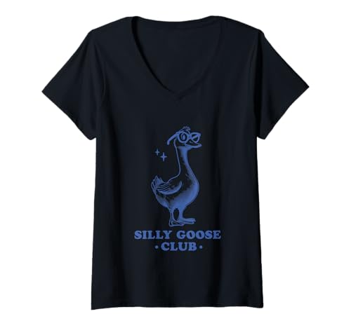 Damen Silly Goose Club witzige Brille Cartoon Fun T-Shirt mit V-Ausschnitt Damen Silly Goose Club witzige Brille Cartoon Fun T-Shirt mit V-Ausschnitt von Silly Goose Humorous Fun Whimsical Animal Club