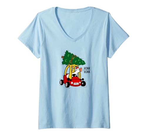 Damen Silly Goose Auto Auto mit Weihnachtsbaum Lustiges Weihnachten T-Shirt mit V-Ausschnitt Damen Silly Goose Auto Auto mit Weihnachtsbaum Lustiges Weihnachten T-Shirt mit V-Ausschnitt von Silly Goose In a Toy Car Honking Honk Honk