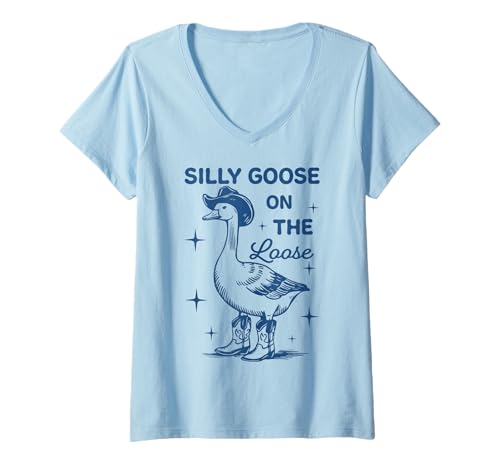 Damen Dumme Gans ist auf freiem Fuß T-Shirt mit V-Ausschnitt von Silly Goose On The Loose t -shir t