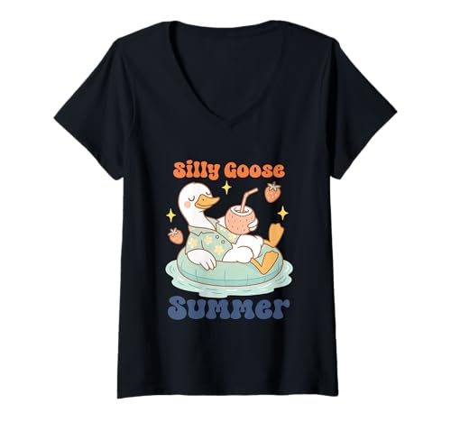 Damen Silly Goose Spaß in den Sommerferien T-Shirt mit V-Ausschnitt Damen Silly Goose Spaß in den Sommerferien T-Shirt mit V-Ausschnitt von Silly Goose Relaxing Fun Summer Vibes