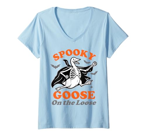 Damen Lustige Gruselige Gans Albernes Halloween-Skelettgans T-Shirt mit V-Ausschnitt Damen Lustige Gruselige Gans Albernes Halloween-Skelettgans T-Shirt mit V-Ausschnitt von Silly Goose Spooky Halloween Design Club