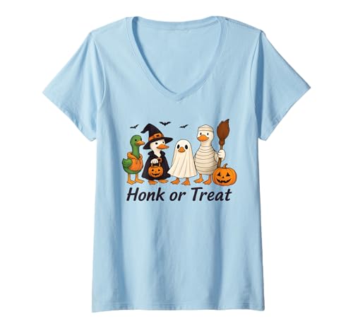 Damen Lustige gruselige Gans Geist Hexe Mumie Alberne Halloween T-Shirt mit V-Ausschnitt von Silly Goose Spooky Halloween Design Club