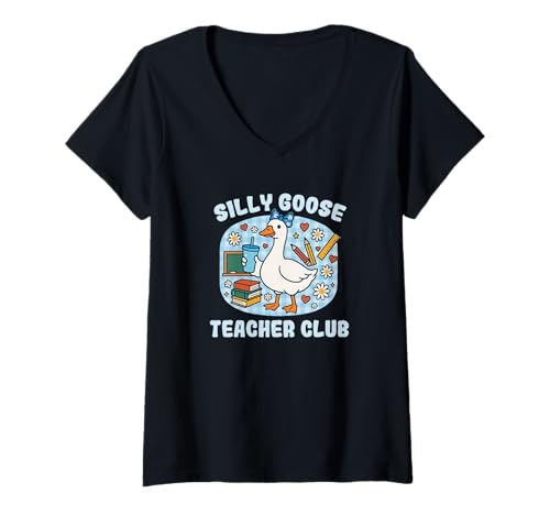 Damen Silly Goose Teacher Club Lustige Pädagogin Grafik T-Shirt mit V-Ausschnitt Damen Silly Goose Teacher Club Lustige Pädagogin Grafik T-Shirt mit V-Ausschnitt von Silly Goose Teacher Club Classroom Humor