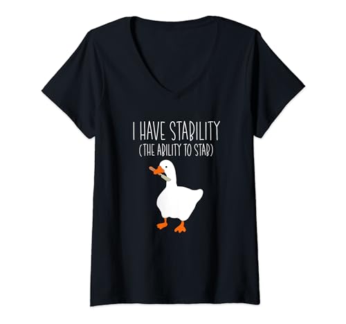 Damen I Have Stability The Ability To Stech Lustiges Gänse-Meme-Messer T-Shirt mit V-Ausschnitt von Silly Goose University Funny Meme Bird Lover