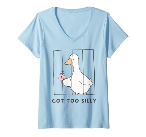 Damen Funny Goose wurde hinter Gittern zu albern Goose Toddlers Kids T-Shirt mit V-Ausschnitt von Silly Hilarious Goose Jokes Dads Moms Kids Boys