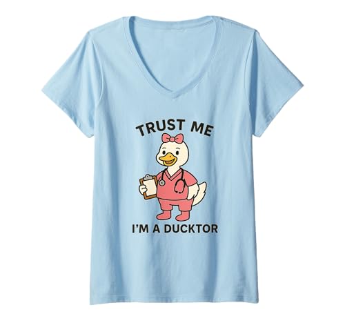Damen Trust Me I'm a Ducktor Funny Female Duck Nurse Quack Doctor T-Shirt mit V-Ausschnitt von Silly Scrubs Duckwear