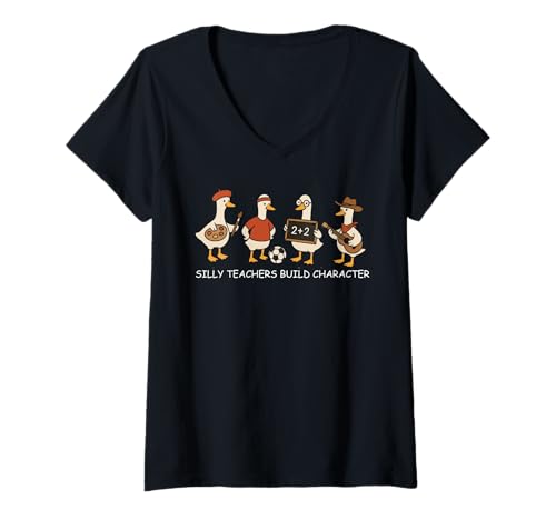 Damen Dummer Lehrer Bauen Charakter Dumme Lehrerin Gans T-Shirt mit V-Ausschnitt Damen Dummer Lehrer Bauen Charakter Dumme Lehrerin Gans T-Shirt mit V-Ausschnitt von Silly Teacher Goose Back To School Apperel