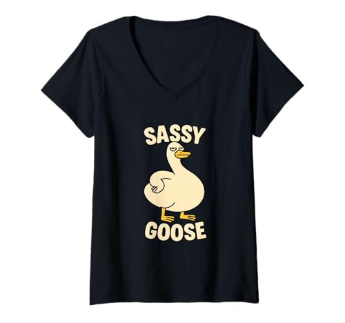 Damen Sassy Goose Lustiges albernes Meme T-Shirt mit V-Ausschnitt von Silly Tees Funny Goose Gifts