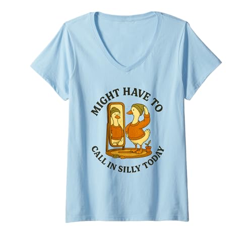 Damen Might Have to Call In Silly Today Funny Goose Retro T-Shirt mit V-Ausschnitt von Silly Workday Goose Co.